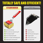 GRILLART Grill Brush Bristle Free. SteamWizards BBQ Replaceable Cleaning Head, Unique Seamless-Fit Scraper Tool for Cast Iron/Stainless-Steel Grates, Safe Barbecue Grill Cleaner-Red