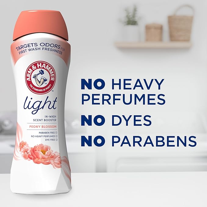 ARM & HAMMER Light In-Wash Scent Booster,No Heavy Perfumes,No Dyes,No-Parabens,Peony Blossom Scent,24 Oz,(Pack of 6)