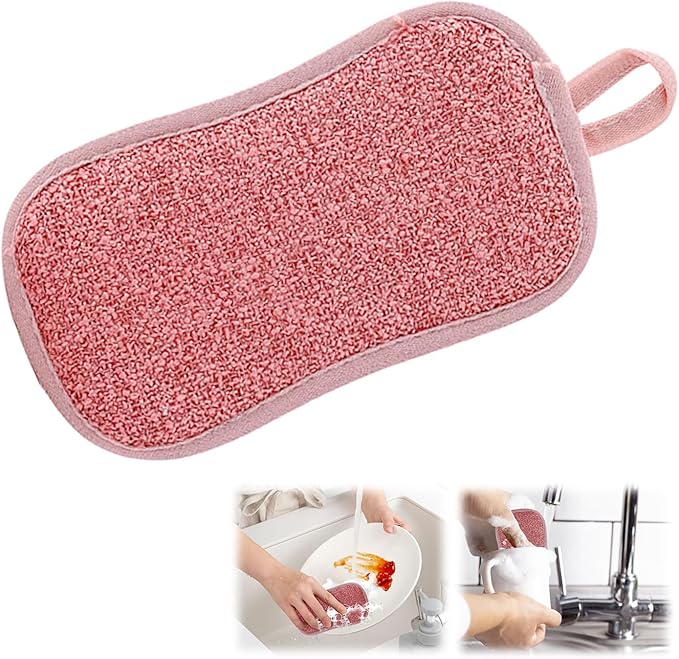 10 Pack Reusable Double-Side Microfiber Kitchen sponges,Scrubber Sponge Scouring Pads Dish Sponge Kitchen Cleaning Dishes and Pots (Red)