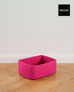 Small Woven Basket, 13.5 x 9.5 x 5 Inches, Storage Basket for Organizing, Cute Small Rope Shelf Closet Cube Storage Bins Baskets for Shelves, Dog Toy Gift Baskets Empty, 3 Packs, Hot Pink