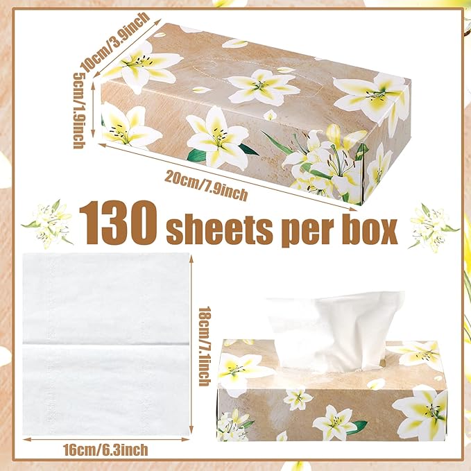 Yinder 12 Packs Facial Tissue Box 1560 Sheets Soft Facial Tissue Box for Fall Halloween Christmas 2 Ply 130 Sheets Disposable Travel Tissues Bulk for Car Household Kitchen(Fresh Lily)