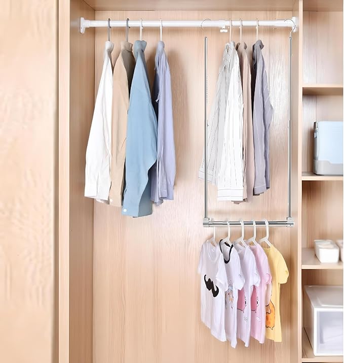 Adjustable Hanging Closet Rod, Extender Hanging Rod, Closet Hanging Organizer, Heavy Duty Closet Bar, Hanging Rod (Black, 1 Pack)