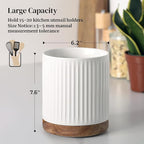 DOWAN 360° Rotating Extra Large Cooking Utensil Holder, 7.6" Kitchen Utensil Holder for Countertop, Utensil Crock for Farmhouse Kitchen Decor, Ceramic Stable Utensil Caddy, White Stripes