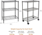Amazon Basics 3-Shelf Adjustable Heavy Duty Storage Shelving Unit on 2" Wheels, Metal Wire Rack for Garage, Utility Shelving with Leveling Feet, 23.2"L x 13.4"W x 32.75"H, Black