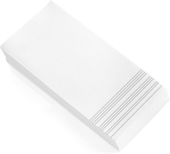 100 Pack Linen Feel Guest Paper Hand Towels | Disposable Super Absorbent Airlaid Paper Towels For Bathroom, Party, Weddings, Or Events | 12 x 17 Inches 1/6 Folded Decorative Design
