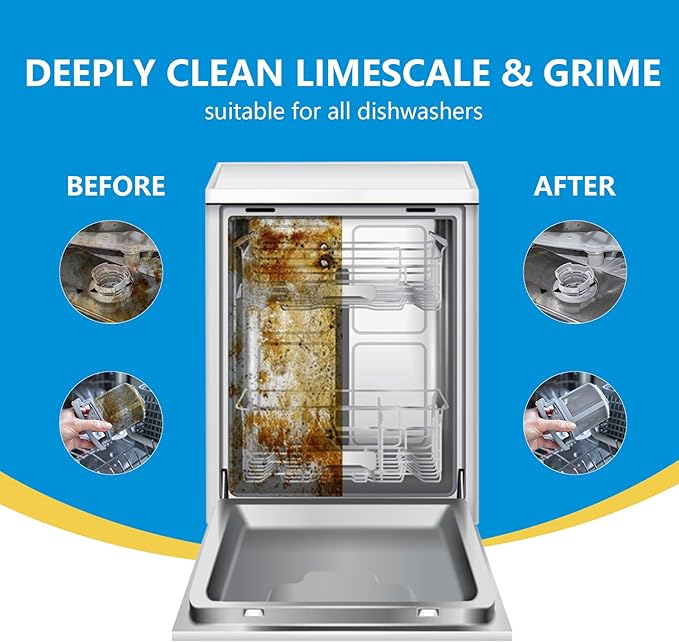 24-count Dishwasher Cleaner Tablets, Deep Cleaning and Descaling Formula, Removes Odors, Scale, and Hard Water Residue, Maintains Dishwashers, Septic Tank Safe (Lemon Scent)