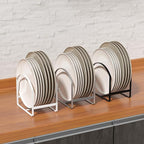 4 Pack Kitchen Plate Holder Organizer for Cabinet Space Saver Dinner Dish Storage Rack Upright Dish Drying Racks Metal Plate Dish Racks Stand for Cupboard and Countertop 2 Large 2 Small White