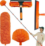 20+ Feet High Reach Duster Kit with 3-14 ft Extension Pole High Ceiling Dusting and Window Cleaning Kit with Spliceable Pole - Window Washer & Squeegee, Cobweb Duster, Fan Blade and Feather Dusters