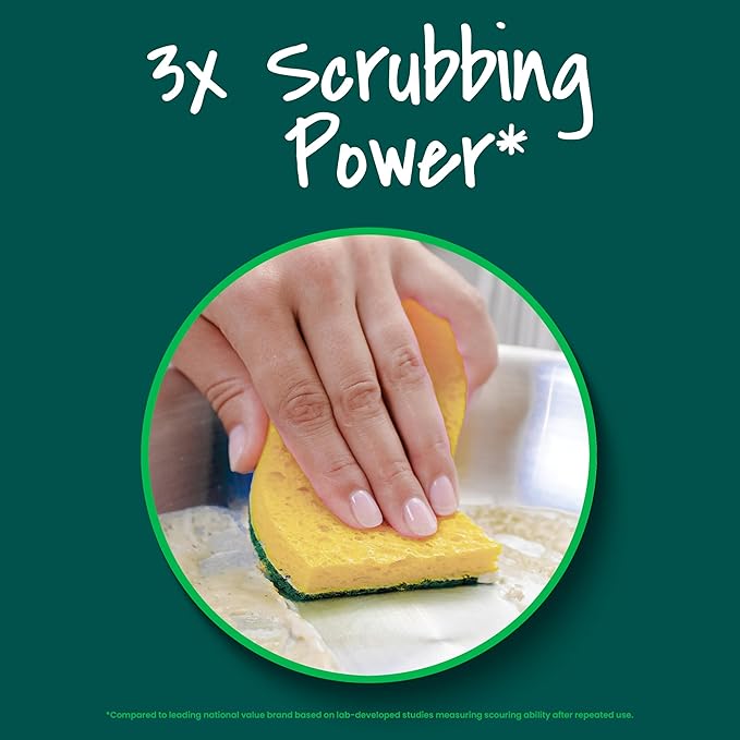 Scotch-Brite Heavy Duty Scrub Sponge, 6 Kitchen Sponges for Tough Messes - Lasts 3X Longer*, Perfect for Cast Iron Skillets & Outdoor Grills, Flexible & Durable Construction (Pack of 6)