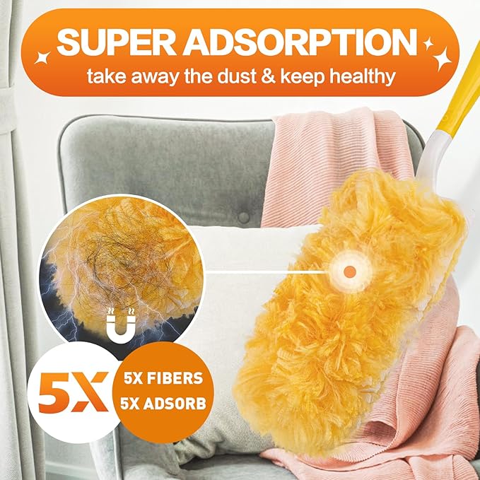 Heavy Duty Duster Refills (30Pack+1Handle), Unscented Disposable Dusters Kit for Cleaning Dusting Furniture Blind Ceiling Fan, Multi Surface 360 Feather Duster