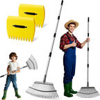 2-in-1 Leaf Rake Set with Leaf Scoops, 25-Tine Garden Rake and Grabber for Leaf Cleanup & Picker Up, Adjustable Long Handle, Wide Metal Head for Garden‌, Yard, Soil, Weeds‌, Grass, Camping