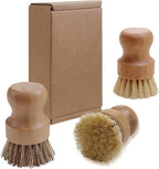 Wooden Dish Scrub Brush - Natural Fiber Kitchen Dish Scrubber Set, for Cleaning Pots, Sink, Tableware and Vegetables - 3 Pack
