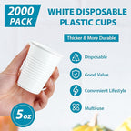 Lilymicky 2000 PACK 5 oz White Plastic Cups, 5 Ounce Disposable Plastic Bathroom Cups for Tasting, Drinking