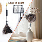 Luxury Black Curved Feather Duster, Extendable Ostrich Feather Cleaning Tool for High Ceilings, Furniture, Blinds, Walls, Soft Fluffy Long Handle Dusting(A13-Black)