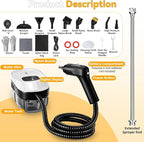 2500W Portable Handheld Steam Cleaner,54oz Large Capacity,3-Level Adjustable Handle,15s Fast Heating Steamer for Cleaning with 20 Pcs Accessories,Plug-and-Play Steam Cleaner for Home,Car,Kitchen,More
