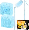 360° Duster Refills Kit for Swiffer Duster, 25 Pack & 1 Handle, Multi-Surface Dusters with 4X Microfibers. Efficient Duster Kit for Cleaning Pet Hair, Home, Office, Blinds, Furniture and More