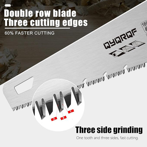 18 Inch Hand Saw, Upgraded Heavy Duty Wood Saw with Chip Removal Design Rust-proof Handsaw for Sawing Pruning Gardening Wood Plastic and Drywall