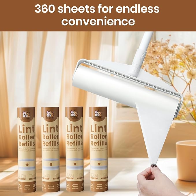 Large Floor Lint Roller Long Handle, 9.45" Wide Super Sticky Pet Hair Lint Remover for Floors Carpet Furniture, 4 Refills 360 Sheets Value Pack,Extendable Handle(18"- 45") – for Dog Cat Owners Homes