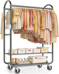 EAGMAK Heavy Duty Clothing Racks for Hanging Clothes 720 Lbs, Rolling Clothes Rack Double Rod Garment Rack with Lockable Wheels, Metal Closet Organizer for Bedroom, Laundry, Retail, Black