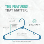Sharpty Plastic Hangers Clothes Hangers for Clothing, Closet, Coats & Shirts - Durable & Space Saving - for Everyday Standard Use, Room Essentials & Basics - 20 Pack - Blue