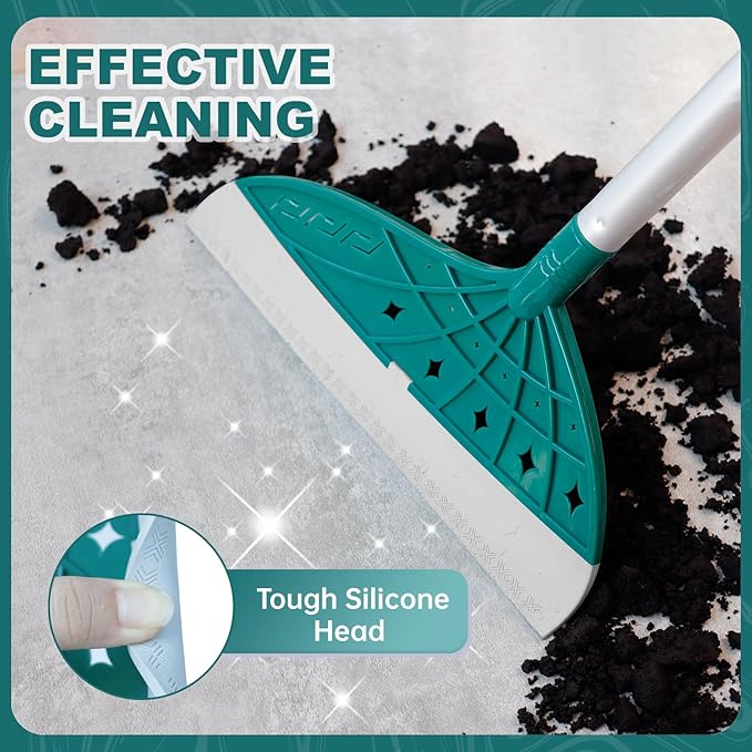 Magic Air Broom, Silicone Broom Floor Squeegee for Glass and Floors with 60’’ Long Aluminum Adjustable Handles,Silicone Squeegee Broom or Pet Hair, Dust and Liquids (Green)