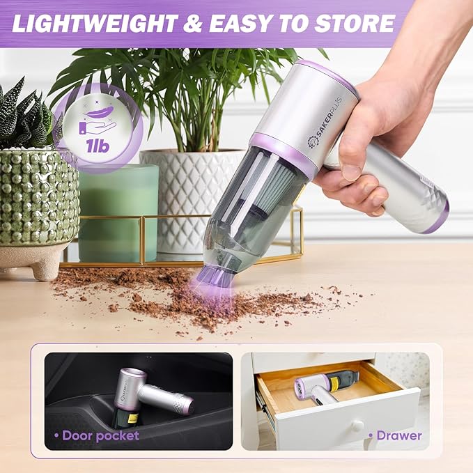 Mini Vacuum Cleaner, 3 in 1 Cordless Handheld Vacuum Cleaners, 18000Pa High Power Car Vacuum Cleaner with Brushless Motor,Adjustable Car Vaccum Portable for Cars,Desktop (Sliver and Purple)