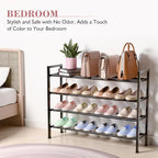 Bumusty 4-Tier Expandable Shoe Rack for Closet, 18“-33” Adjustable Shoe Rack for Small Space, Small Shoe Organizer for Front Door, Sturdy Metal, Black