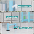 3-Tier Over The Toilet Storage Organizer, Space-Saving Bathroom Rack with Paper Holder & 4 Hooks, 64" Tall Freestanding Carbon Steel Shelf for Small Apartment Laundry Room (Blue)