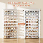 VTRIN Tall Shoe Rack with Cover, 10 Tier Shoe Organizer Storage for 50-55 Pairs Shoes and Boots Large Capacity Shoe Shelf with 8 Pockets Free Standing Shoe Rack for Closet, Entryway, Garage, White