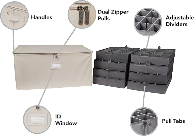 Covermates Keepsakes - Adjustable Zip-Top Storage Box - Configurable FlexGrid Compartments - Heavy Duty Polyester- Reinforced Handles - Stackable Design - Indoor Storage, Beige Heather