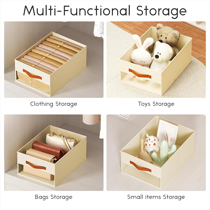 Homsorout Drawer Organizers and Storage - 8 Pack Foldable Pants Organizer with Clear Window & Handles, Fabric Closet Organizer for Clothes, Jeans, Sweaters, Towels, T-shirt, Scarf (Beige)