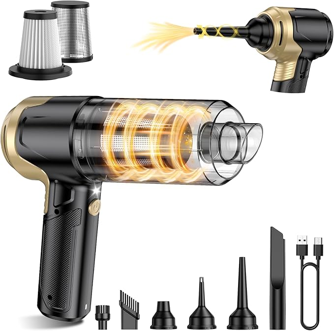 EYYA Handheld Car Vacuum Cleaner Cordless, 15000PA High Power Vacuum & Air Duster, 4-in-1 Portable Mini Vacuum with LED Light, Hand Held Vacuum Cleaner for Car Home Office
