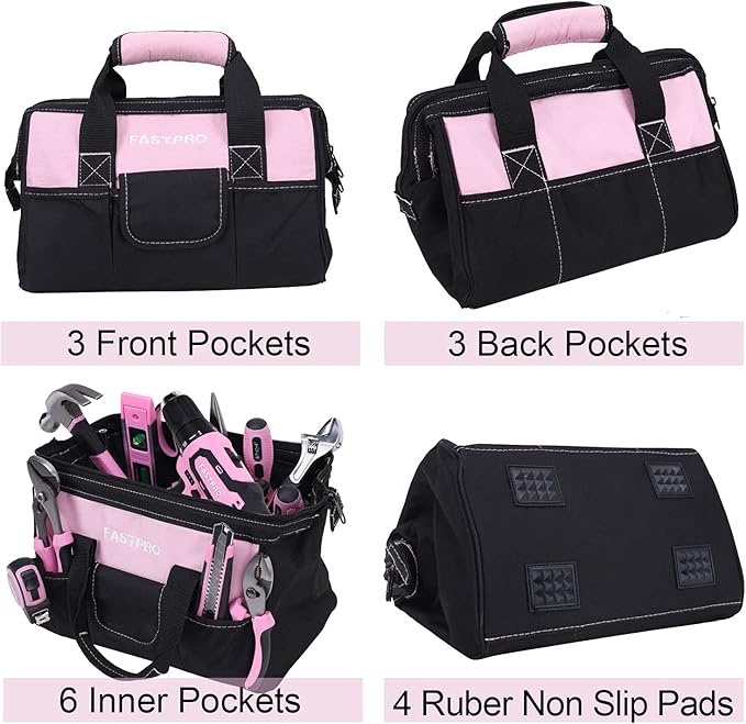 FASTPRO Pink Tool set -220-Piece Lady's Home Repairing Tool Kit & 12V Pink Cordless Lithium-ion Drill Driver
