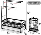 Tlence Kitchen Sink Caddy with 3 Dishcloth Drying Racks, Sponge Holder Rag Stand with Drain Pan, Metal Sink Storage Organizer with Removal Basket for Brush, Towel, Scrubber, Dish Rag, Black