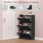 BORNOON Shoe Storage Cabinet with 3 Flip Drawers,Narrow Shoe Rack Cabinet,Freestanding Organizer Storage for Entryway, Hallway, Black