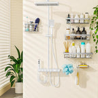 Moforoco Adhesive Shower Caddy Organizer Shelves Rack - 5 Pack Corner Bathroom Storage Organization, Home & Kitchen Decor Inside RV Accessories, Hanging First Apartment Household Camper Essentials