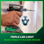 Metabo HPT 18V MultiVolt Cordless Triple Hammer BOLT Impact Driver Set, Power Impact Driver Kit with Case, 2 Lithium-Ion Batteries and Charger, 1/4-Inch Chuck, Compact LightWeight Power Tool, WH18DC