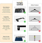 Hanger Central 30 Pack Pants Hangers – 10 Inch Slim Plastic Clothes Hangers with Clips for Skirts, Pants, Shorts – Heavy Duty Space Saving Non Slip Closet Organizer with Swivel Hook – Black