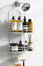 DAOYA Over Head Shower Caddy - Bathroom Shower Organizer with Soap Holder & 6 Hooks for Towels, White, 76L Capacity, Hanging Mount, Rust Resistant