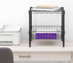 Whitmor 2 Tier Metal Storage Shelves, Heavy Duty Shelf with Basket, 350 lbs Capacity per Shelf, 700 lbs Total, Home Organizer for Kitchen, Garage, Bathroom, 15" L x 14" W x 15" H, Black