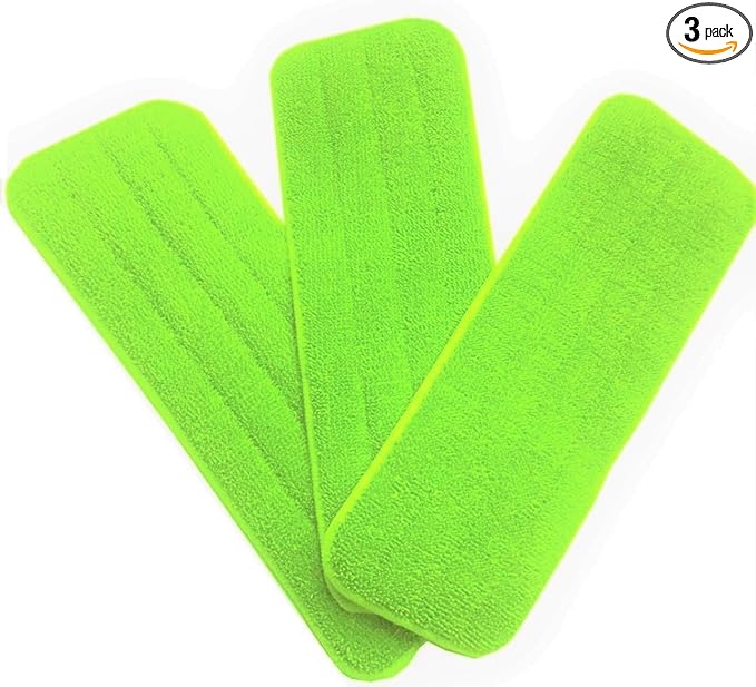 Green Direct Washable Microfiber Mop Head (3 Pack) - Microfiber Replacement Mop Pads 16 x 5.5 Inches for Cleaning of Wet or Dry Floors - Professional Home/Office Cleaning Supplies, Green Color