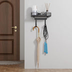 ORLESS Ironing Board Hanger Metal Wall Mount Iron and Ironing Board Holder, Laundry Room Decor and Storage with Large Storage Black Wooden Base Basket