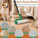 10" Large Lint Roller for Pet Hair Extra Sticky with Extra 3 Refills, Long Handle Floor Sticky Rollers with Big Lint Rollers Refills for Cleaning Carpets, Cars, Furniture