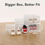 Foluck X-Large Shoe Storage Box, 15 Pack Clear Plastic Stackable Shoe Organizer for Closet, Interlocking Design Shoe Container Bins for Sneakers, Foldable Shoe Rack with Lids, White