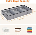 Vailando Storage Containers, 6 Inches Tall 60L Underbed Storage Bins with Dividers & Sturdy Handles & Reinforced Sidewalls, Closet Organizer for Clothes, Blankets, Seasonal Items, Dark Gray, 2-Pack