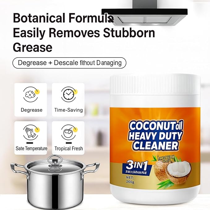 Multi Purpose Powerful Cleaner for kitchen, 3 In 1 Stainless Coconut Oil Cleaning Paste, Kitchen Duty Degreaser for Faucets, Tiles, Kitchen, Oven (3)