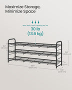 SONGMICS Stackable Shoe Rack, 3 Tier Metal Shoes Rack Storage Shelf, Holds up to 15 Pairs, Adjustable Slanted Shelves Tower Organizer for Closet Entryway Small Spaces, Black ULMR106BD01