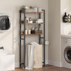 MAHANCRIS Over The Toilet Storage Rack, 3 Tier Bathroom Organizer Over Toilet, Freestanding Space Saver Toilet Stand with 2 Hooks, Bathroom Storage Shelf, Easy to Assemble, Rustic Brown TSHR6001