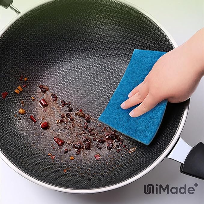 Non-Scratch Scouring Pads, 24Pcs Household Scour Pads for Kitchen, Garage and Outdoors, Reusable Dish Scrubber Pads for Pan and Metal Grill - Blue