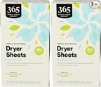 365 by Whole Foods Market Dryer Sheets Fabric Softener, Unscented | 80 Count | Pack of 2